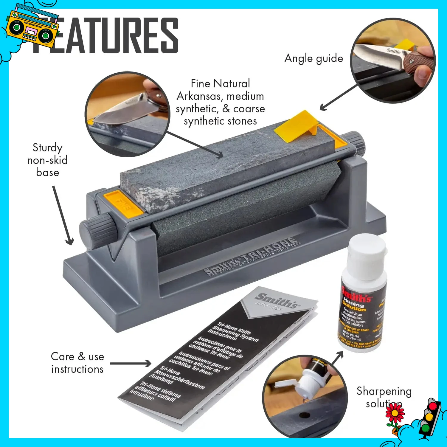 

Набор точильных камней Tri-Hone — незаменимый для поваров, столяров на открытом воздухе — идеально подходит для ухода за ножами, инструментами и лезвиями