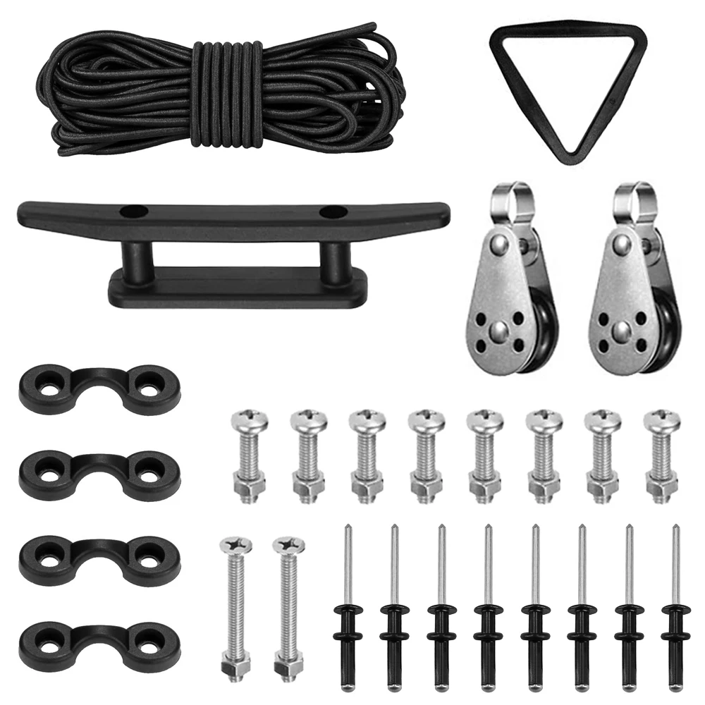 Kayak Anchor Trolley Kit ​​​​​​​Tri-grip Rivets O-ring Cleat Rope Pad Eye Pulleys Lashing Triangle Screws for Kayak Canoes Boat