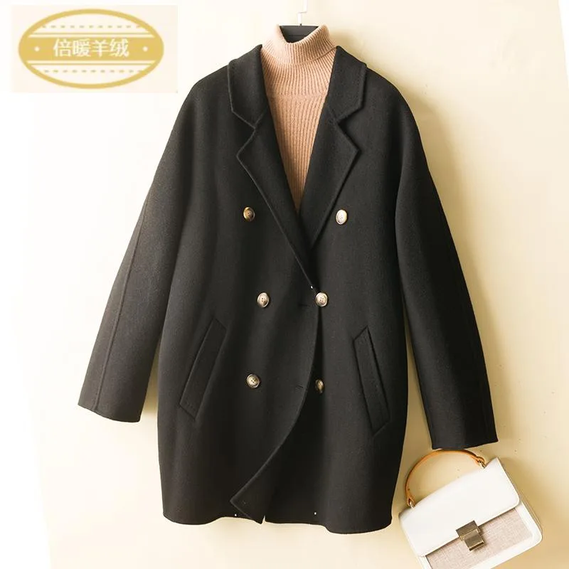 

Promotion 2023 Autumn/Winter New Double sided Cashmere Coat Women's Mid length High end All Wool Suit Autumn/Winter Coat