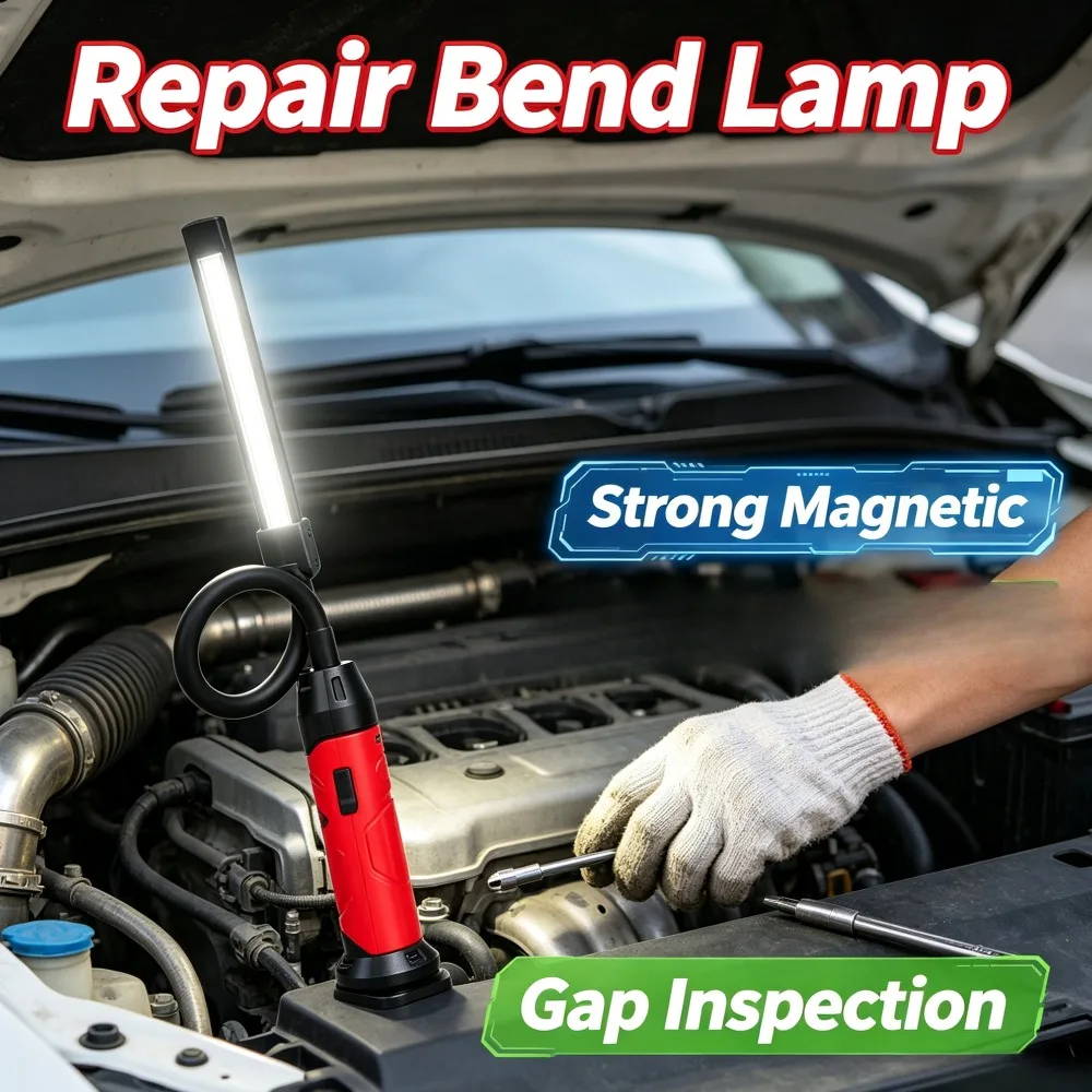 Auto‑Repair Maintenance Flashlight Flexible Gooseneck Arbitrarily Bendable Magnetic Inspection Lamp for Machine Tool Repair Work