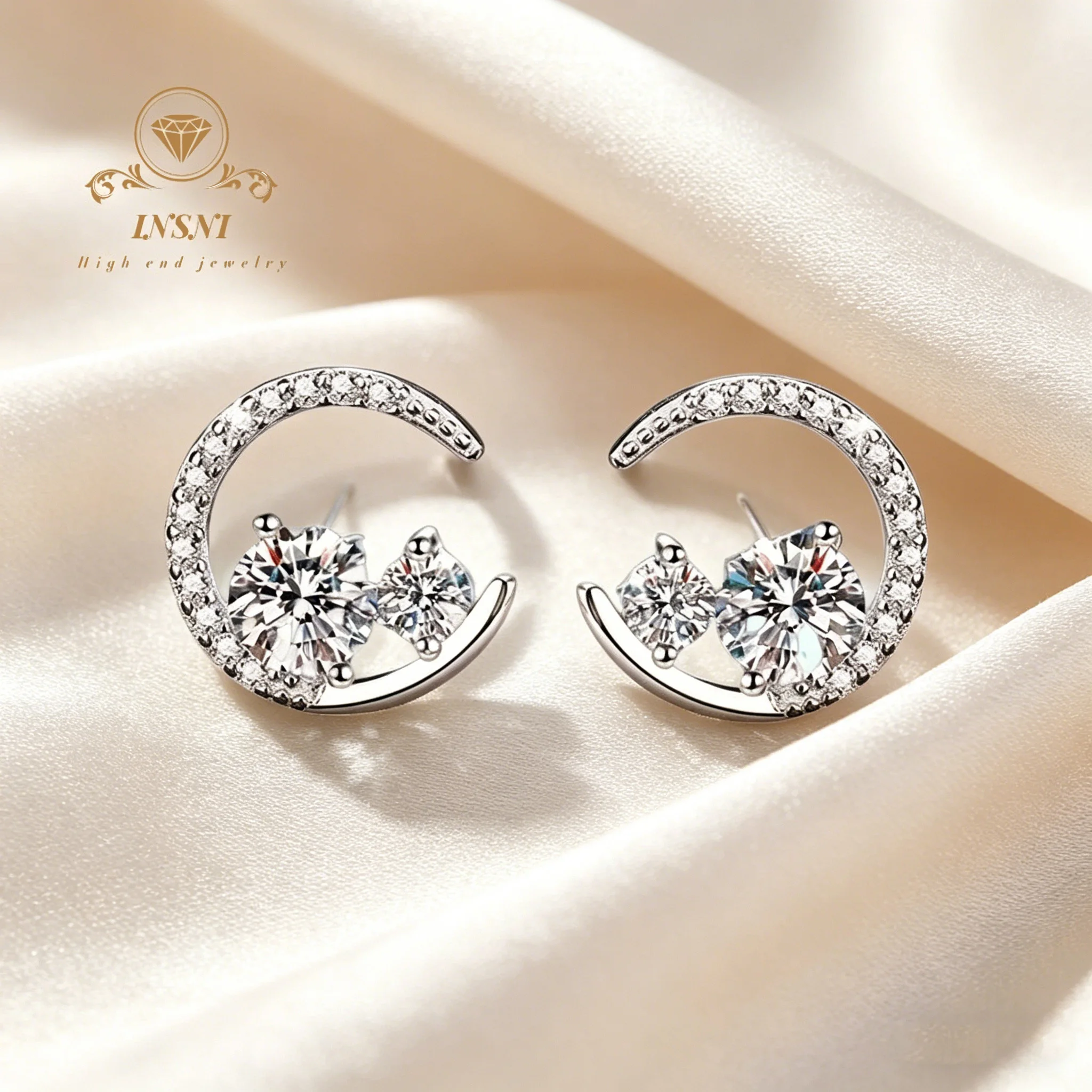 

0.8Ct D Color Celestial Star-Moon Moissanite Studs S925 Silver Korean Luxury Earrings Certified Jewelry Gift for Women