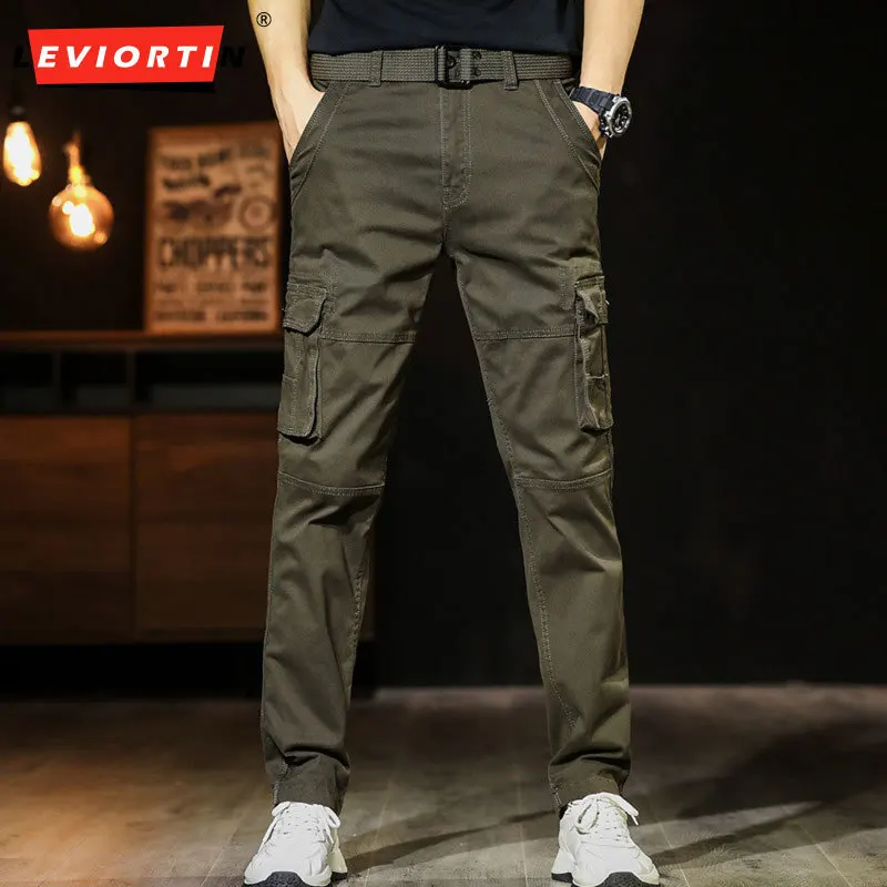 

Men's autumn/winter fashion trend Korean version slim fit solid color military outdoor training straight leg casual work pants
