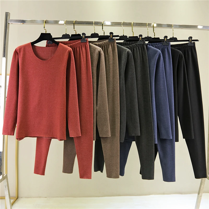 Thickened Fleece Long Sleeve Men's Thermal Two-Piece Set Warm Winter T-Shirt Large Size Comfortable Fit Dervo Ensemble