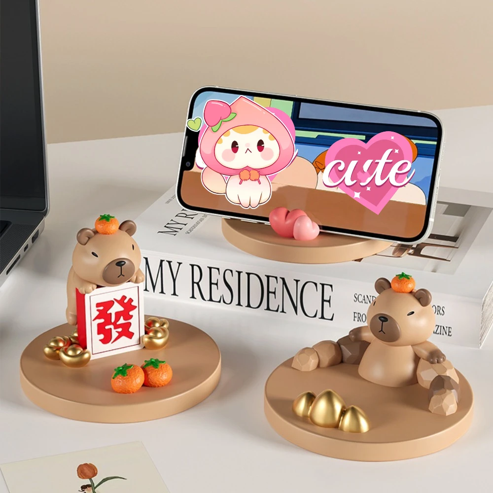 Cartoon Capybara Mobile Phone Holder Desktop Home Decoration Mobile Phone Stand Ornament Sculpture Statue Support Shelf