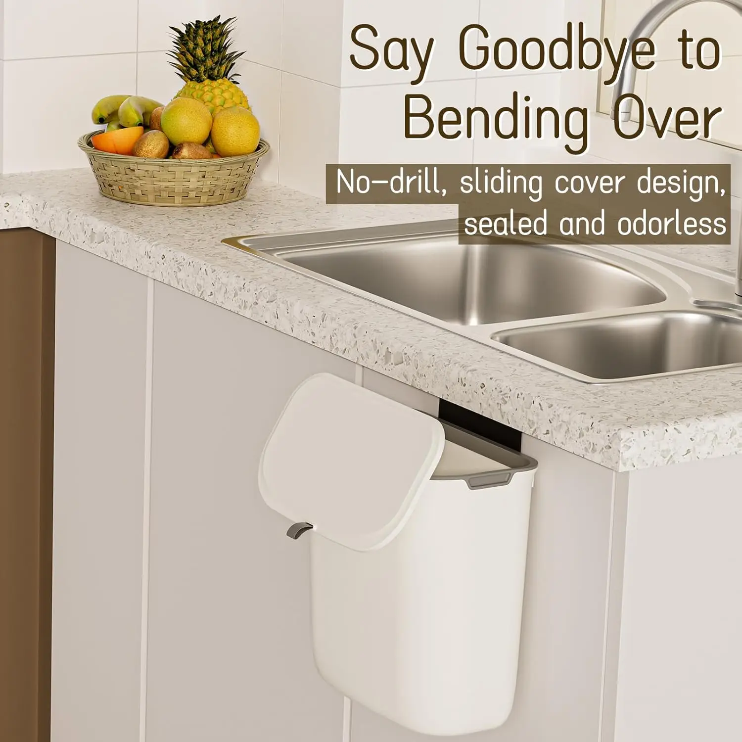Kitchen Compost Bin Hanging Small Trash Can with Lid Under Sink Dual Installation Triple-Seal  Odorless Kitchen Bathroom Office
