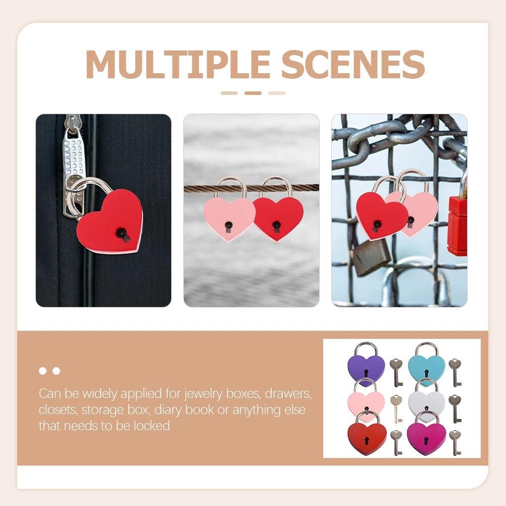 

6pcs Heart Metal Locks Small Locks With Keys for Luggage Small Suitcases Boxes Diary Padlocks Keys Strong Safe