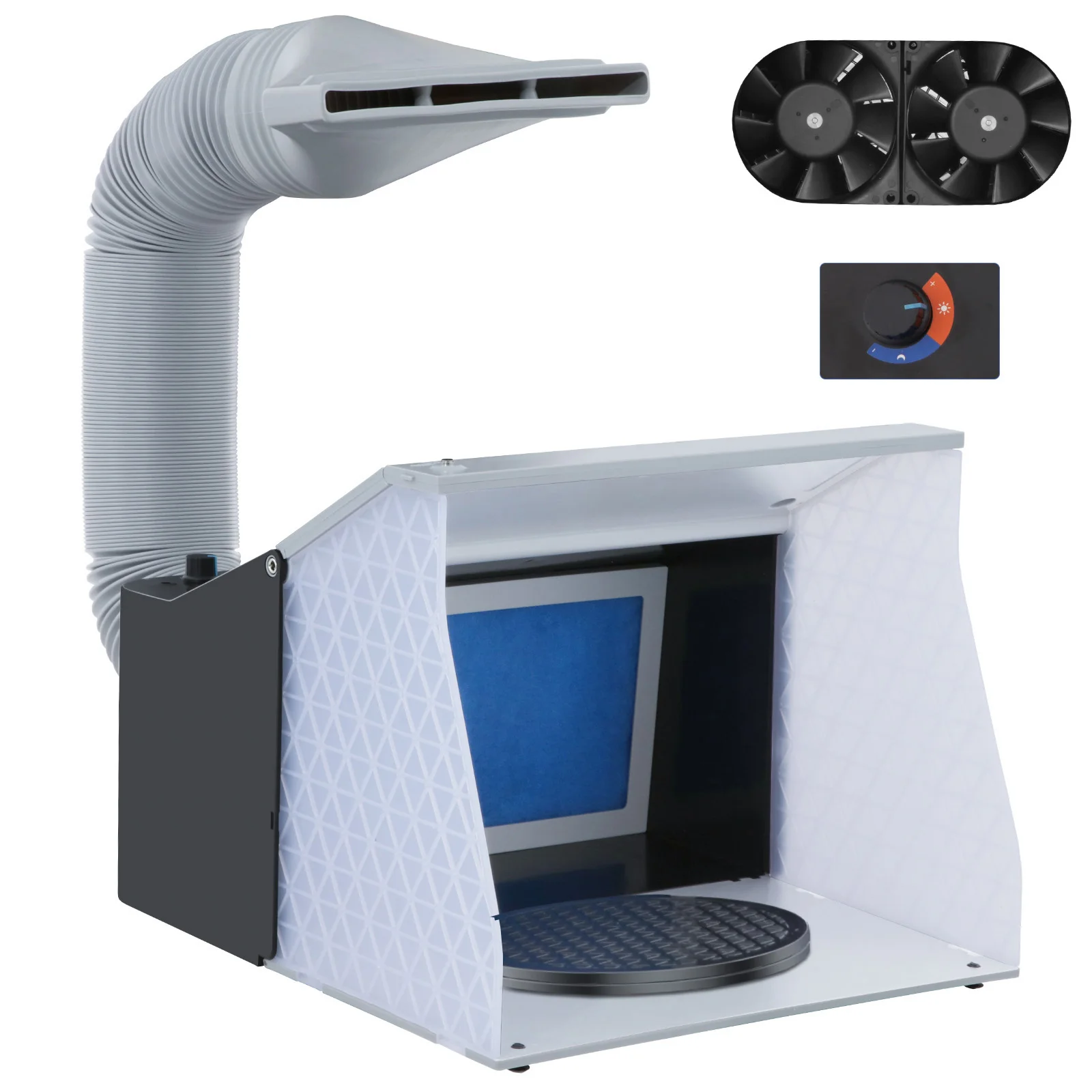 Cabine de Peinture Aérographe Pliable Ventilateur Double  Vitesse Réglable Plateau  LED Intégrées Modélisme Décoratio