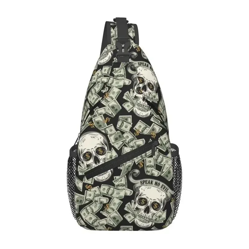 

Custom Dollar Skull Pattern Sling Chest Crossbody Bag Men Casual Shoulder Backpack for Hiking