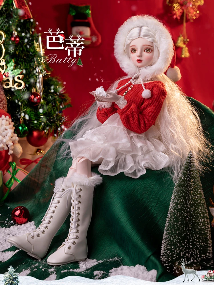 New Handmade 1/3 Bjd Doll Full Set Large 60cm White Hair and Red Clothes Christmas Girl Ball Jointed Doll Toys Gift for Girls