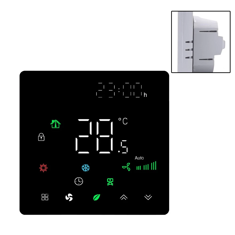 Black LED Display Central Air Conditioning Thermostat 5-35C 230V 5A Temperature Controller For Home HVAC Fan Coil Unit