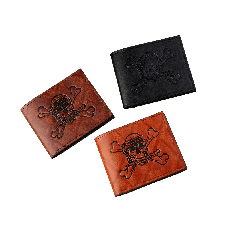 Factory manufacturers sell short wallets retro skull heads fashionable trendy hand-held men's cash credit card bags wholesale