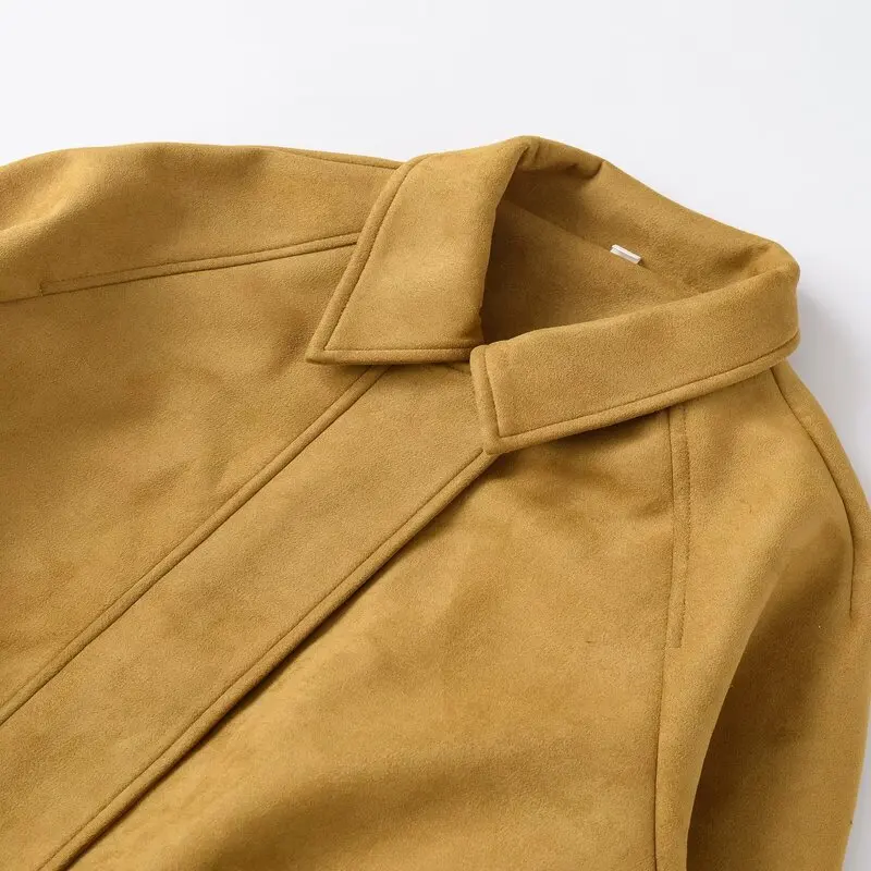 Winter 2025, schmal geschnittener Piloten-Jet-Mantel aus Wildlederimitat für Damen, lang, mit Reißverschluss, für den Pendelverkehr, Faion-Damenoberbekleidung