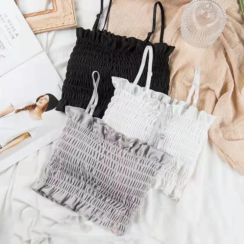  Kids Girls Summer Training Bras Black White Gray Pleated Tube Tops 2022 New Arrival Teenage Girls Underwear Cute Bra Sports Bra 