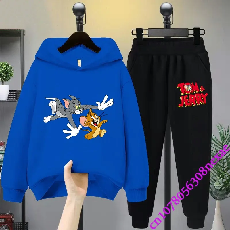 2024 New Disney Tom And Jerry Children's Set Spring And Autumn Cartoon Anime Boys And Girls Print Sports Top And Pants 2-piece