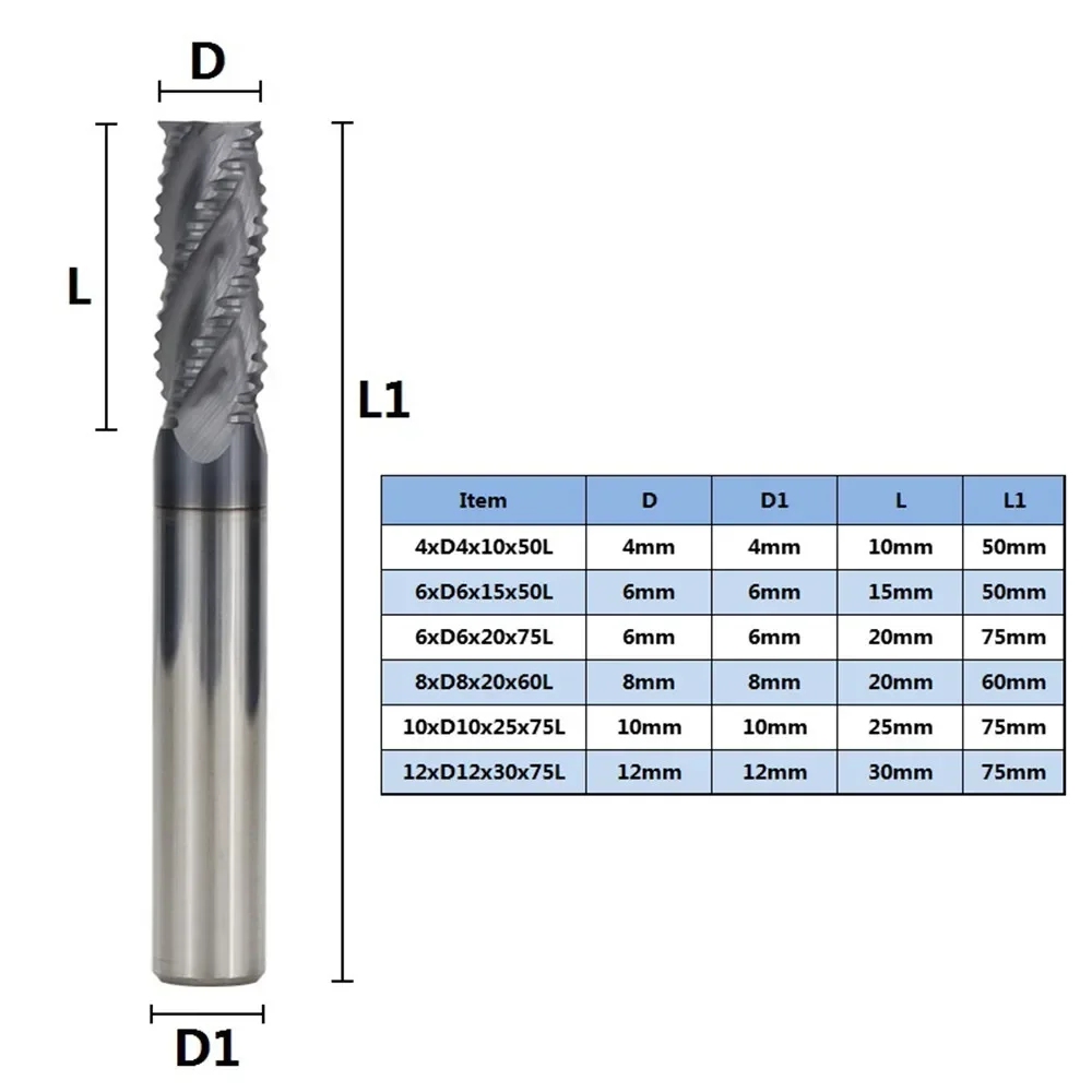 Fraise en bout d'ébauche en carbure de rett, extrémité d'ébauche, 4 cannelures en spirale, CNC, finition de mèche de routeur, 4mm, 6mm, 8/10mm, 12mm, 1PC