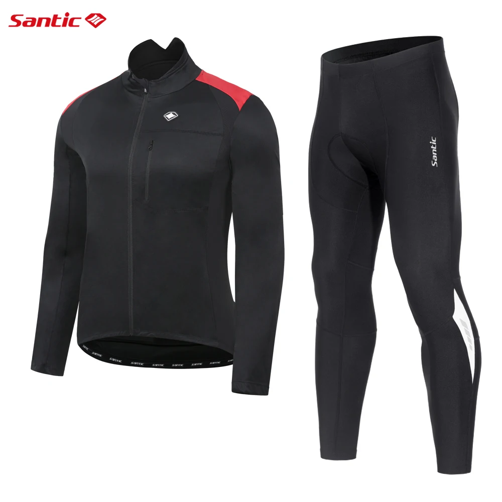 Santic Winter Fleece Cycling Set for Men MTB Bicycle Suit Windproof Thermal Jackets Comfortable Trousers High Stretch Clothing