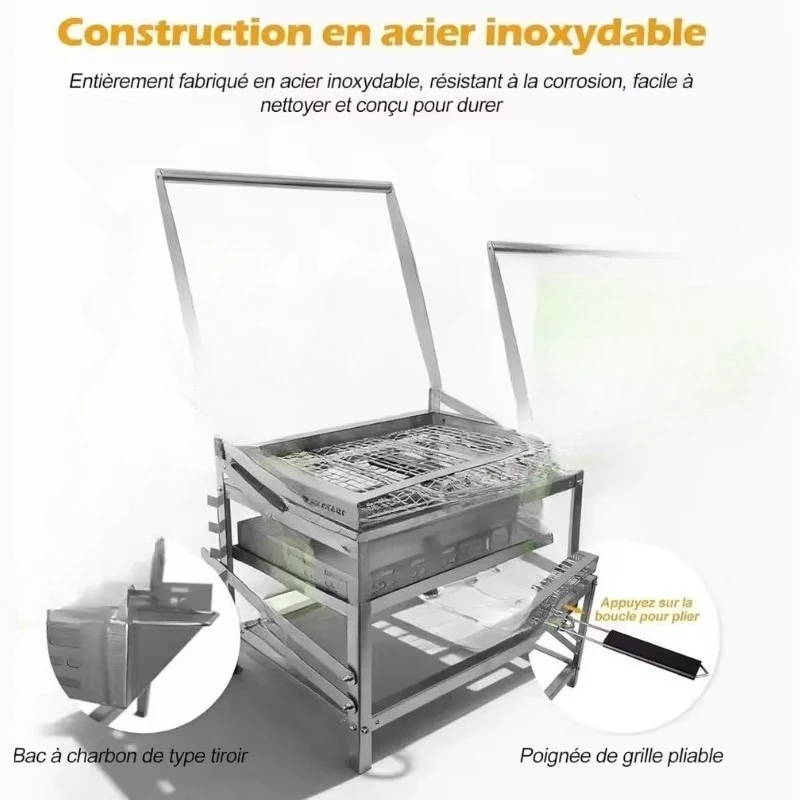 Flip-top grill with high-carbon charcoal tray, tabletop charcoal grill style, space-saving for small outdoor cooking