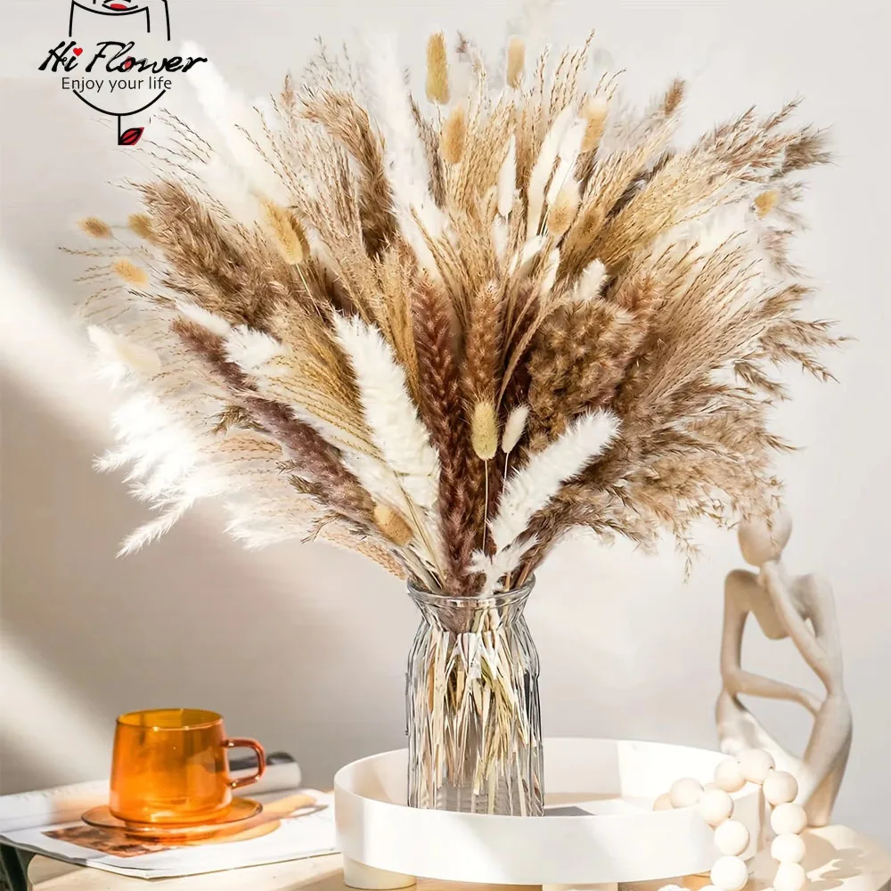 

100pcs Natural Preserved Flowers Pampas Grass Bouquet Boho Home Table Decor Dried Flower Lagurus Ovatus Wedding Party Decoration