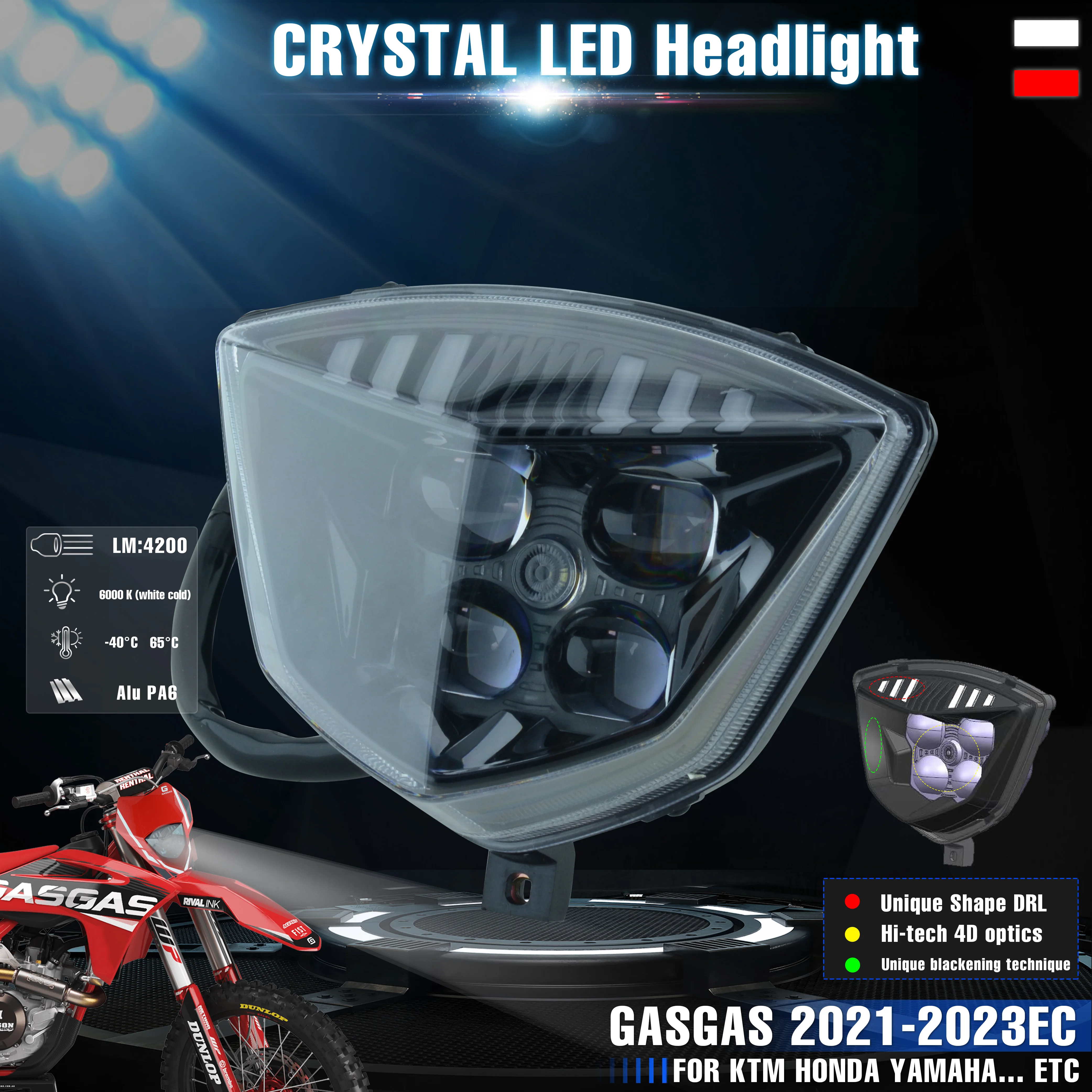 SPACEMOTO Moto cristallo LED Faro Del Faro Per GASGAS 2021-2023 EC 2021 2022 2023 Enduro Moto