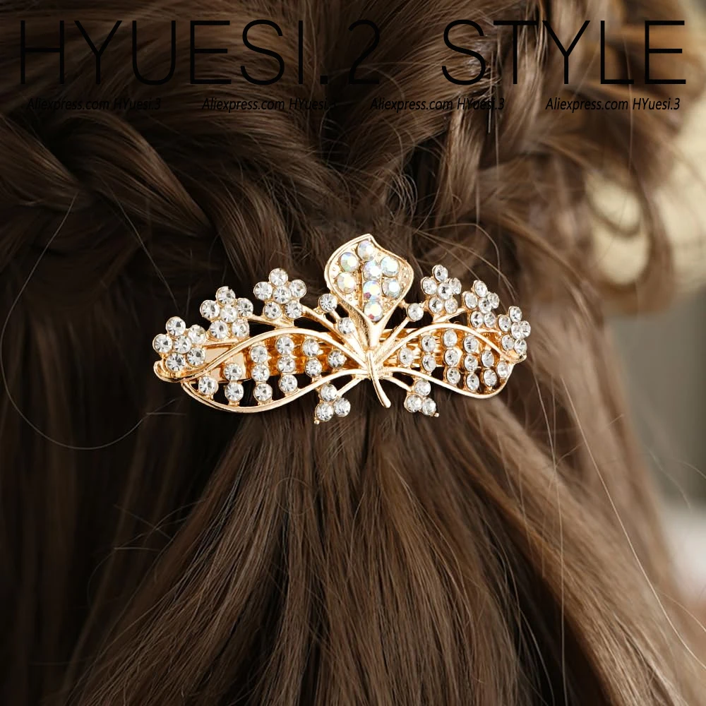 French Style Rhinestone Flower Hair Barrettes Clips Sparkly Glitter Butterfly Metal Spring Hair Clasp For Women Girls Gifts