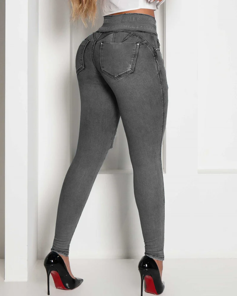 High Waist Ripped Jeans for Women Sexy Slim Hip-lifting Leggings Stretch Pencil Pants Outdoors Sport Comfort Breathable Trousers