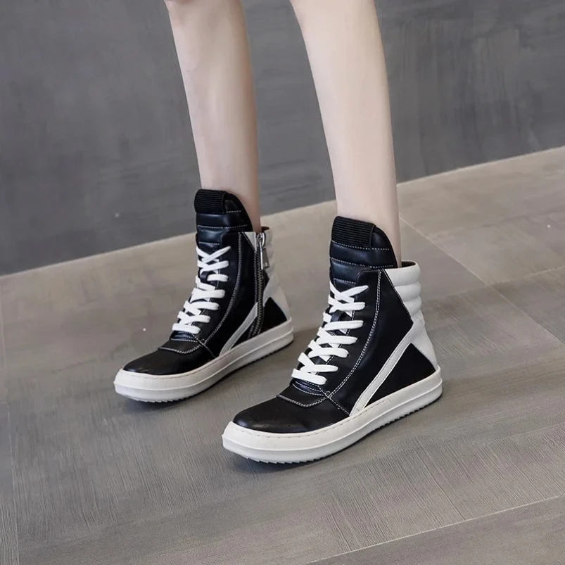 

2025 Black Casual Shoes Women's Canvas Boots Wide Band Leather Boots Large Lace-Up Boots Women's Luxury Sneakers