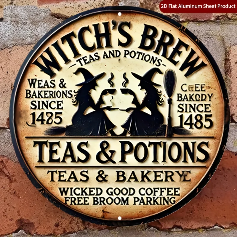 CIFBUY Retro Witch Brew Coffee Aluminum Wall Art Waterproof Decor for Home Bar Garage Porch Garden