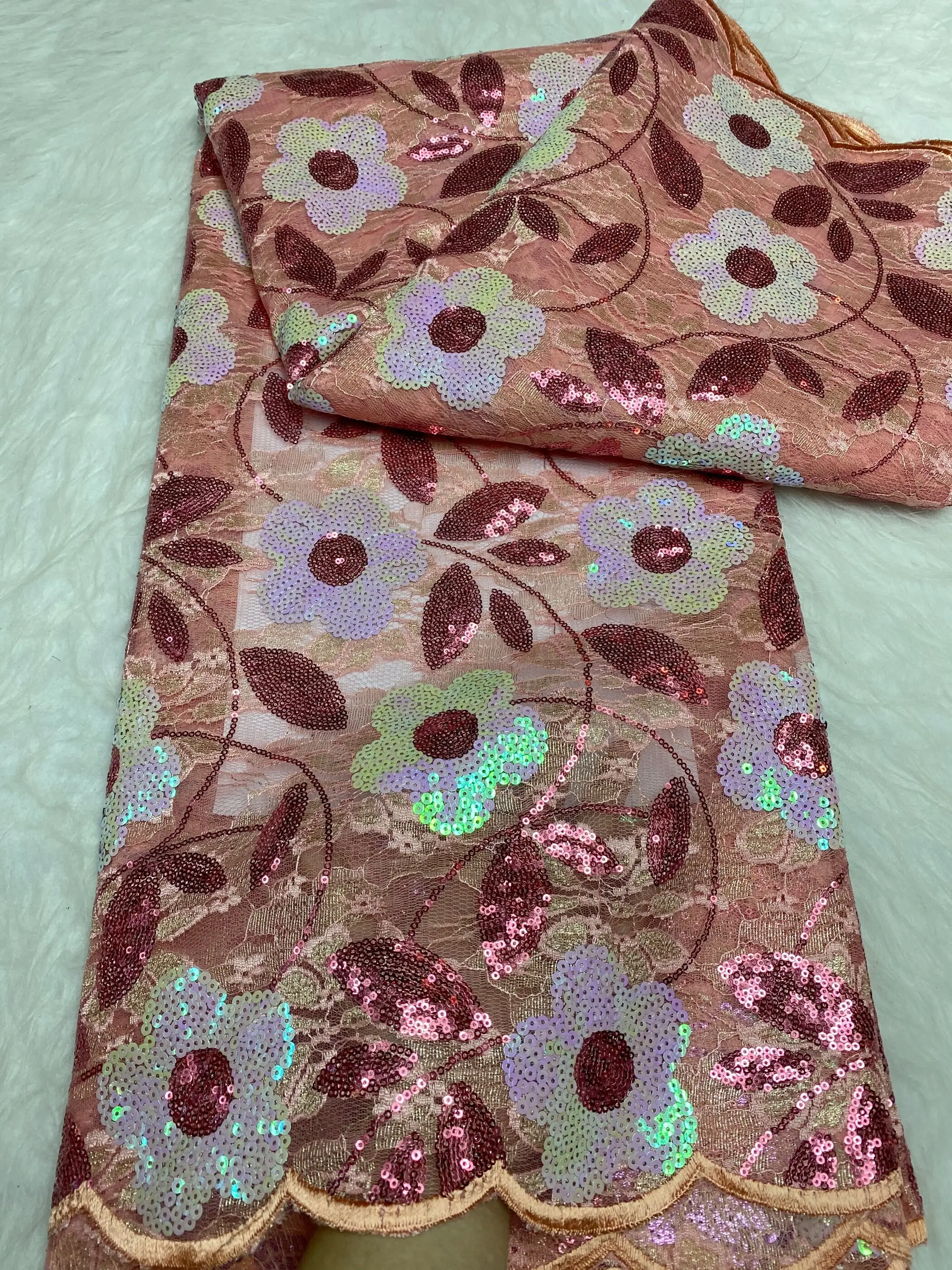 Hot Sale Latest African High Quality Fashion Sequins Embroidery Double Mesh Cloth Tulle Lace Fabric For Sewing Women Dress