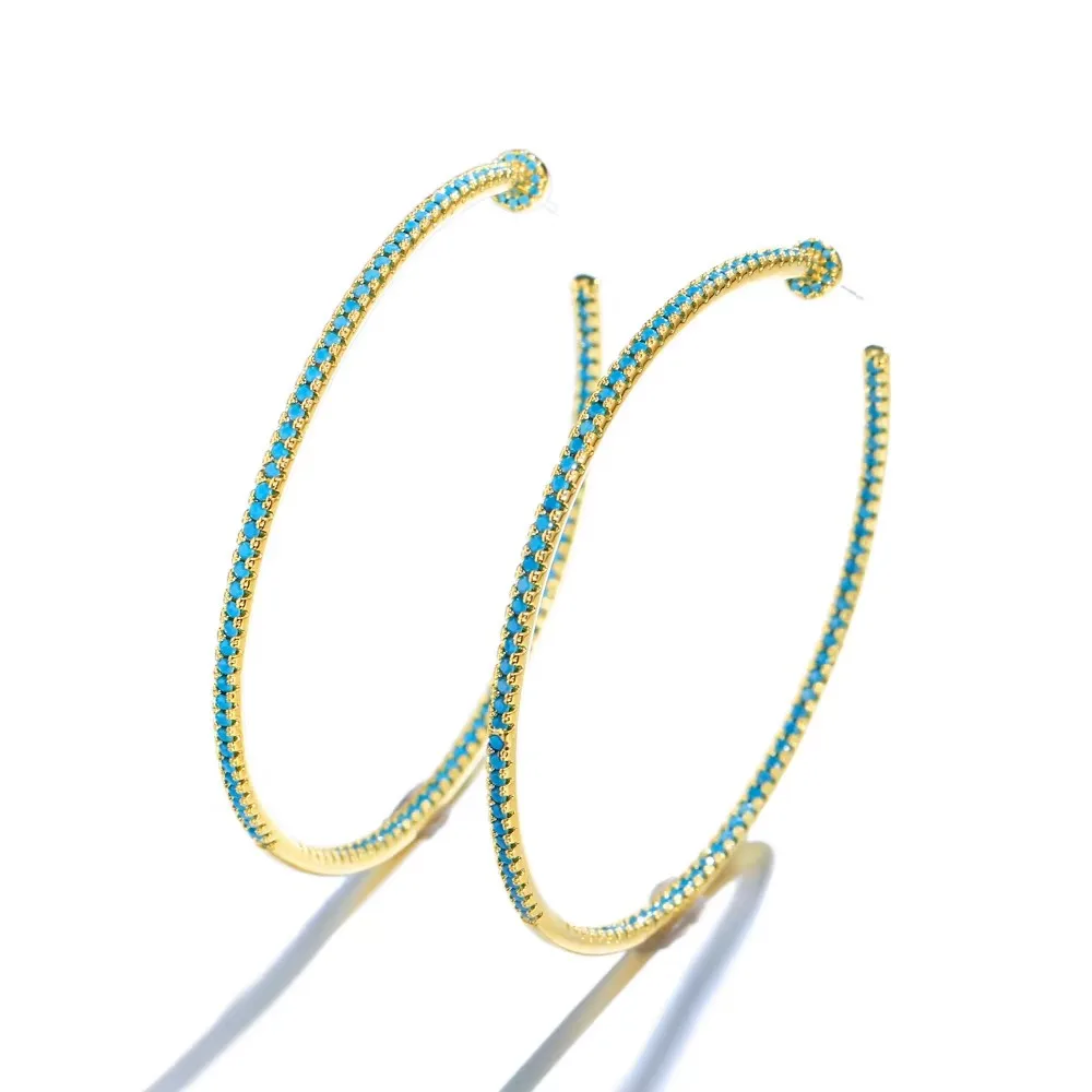 CWWZircons Übergroße Glänzende Luxuriöse Zirkon-Besetzte Riesige Statement-Rundohrringe für Damen, Vergoldeter Schmuck Großhandel E0992 – Detail 8