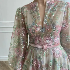 Annie luxo bordado lantejoulas vestidos de baile elegantes vestidos de mangas compridas femininos فساتudedṁvestido de festa de tule personalizado 10 principais vendas vestido longo de festa bordado - №9