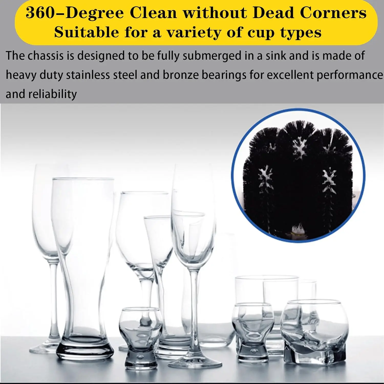 Glass Washer, 5-Brush Electric Submersible Glass Washer, Winery Wine Glass Cleaning Machine, Perfect for Bar