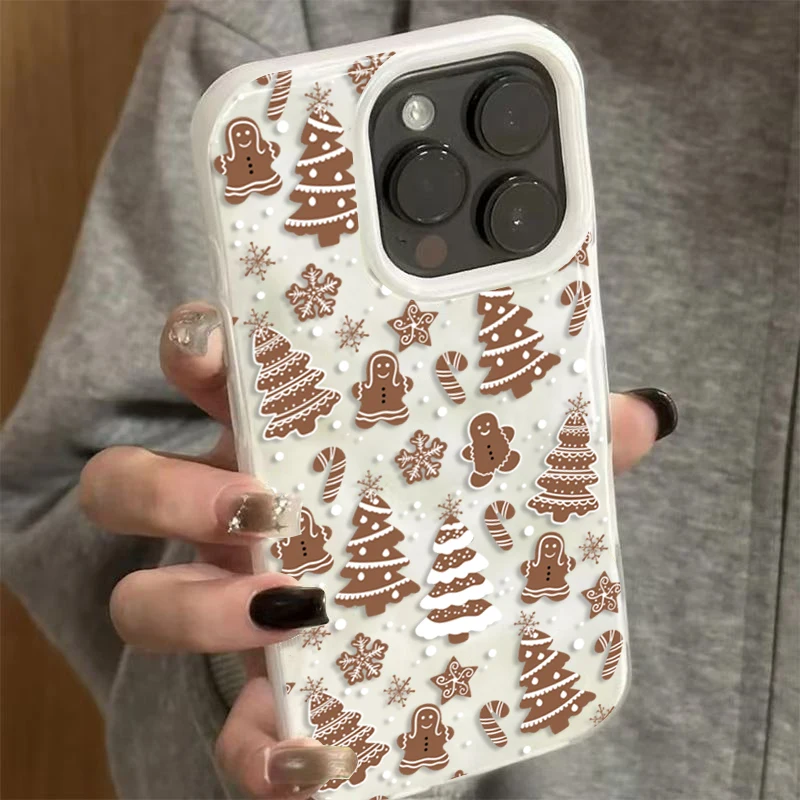 Christmas Gingerbread Man and Tree Pattern Phone Case for iPhone 16 17 15 11 12 13 14 Pro Max Plus 17 Air Shockproof Soft Cover - náhled 6