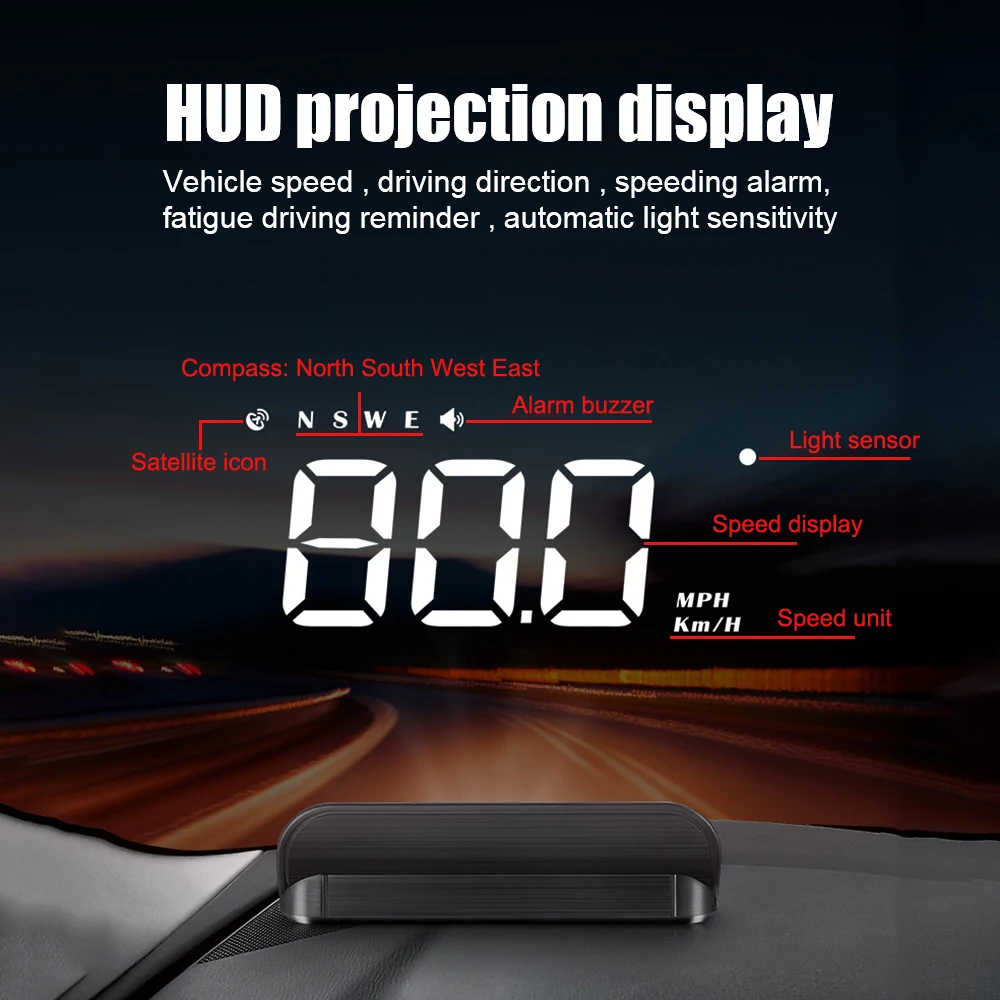 M1 GPS HUD Car Head Up Display tachimetro Speed Test sistema di allarme proiettore Computer di bordo proiettore parabrezza KMH Gauge