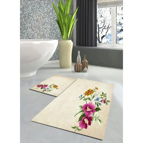 Ardizayn Flower Print Slip-Resistant Not Peel Leather Outsole 2'li Bath Mat Pad