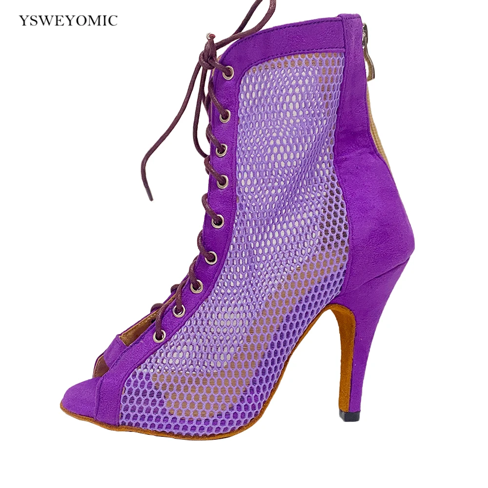 Scarpe da ballo velluto viola confortevole Sexy morbido tacchi da ballo latino per donna Logo e colori personalizzati