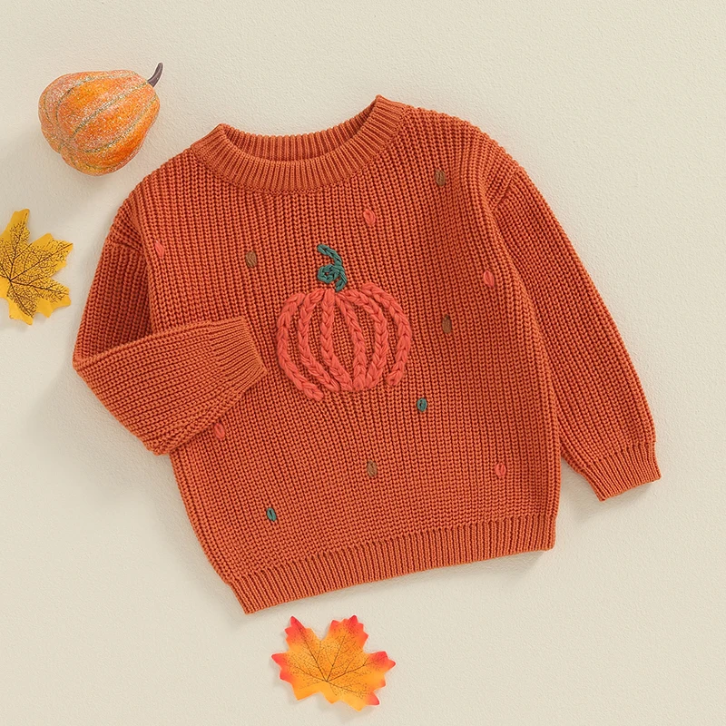 2024-05-13 Lioraitiin Toddler Boy Girl Halloween Sweater Pumpkin Pattern Long Sleeve Round Neck Chunky Knitwear Pullover