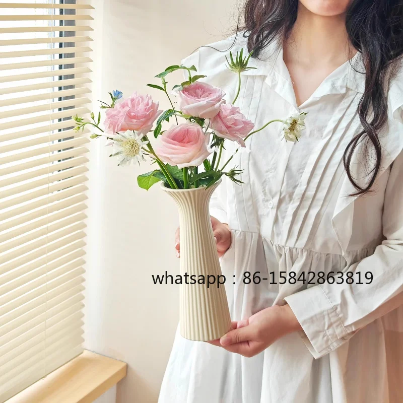 Small Striped Ceramic Vase Open Single Flower Water Raised Flowers Rose Living Room Soft Decoration High Sense