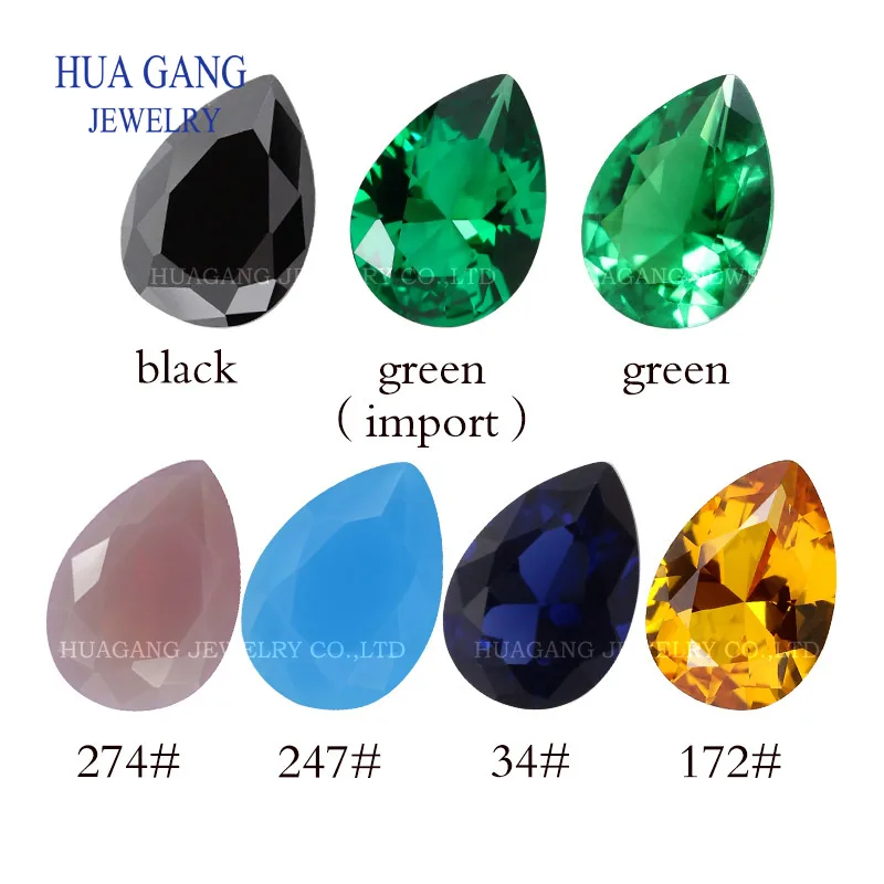 Pear shaped synthetic gemstone nano material pink Golden Green Sea Blue Synthetic gemstone for jewelry inlay can be wax inlaid