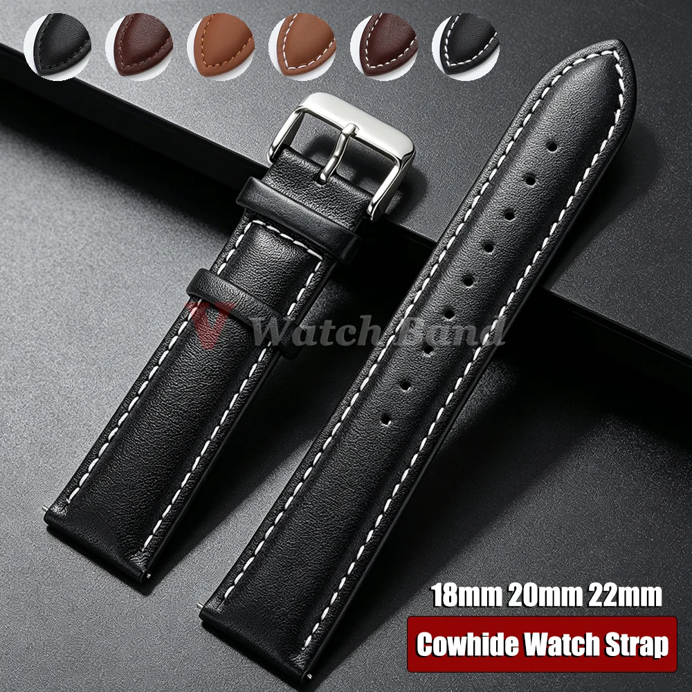 Quick Release Cowhide Watch Strap 18mm 20mm 22mm Vintage Dark Brown Bands Watchband for Seiko for Samsung Galaxy Watch 8/7/6/5/4