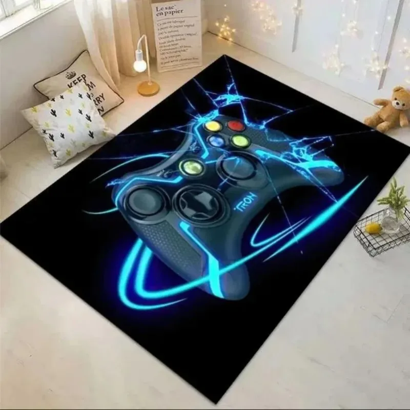Gaming Style Large Carpet for Living Room Anti-slip Floor Rug Vibrant Neon Gamepad Design Art Elements Unique Home Decoration