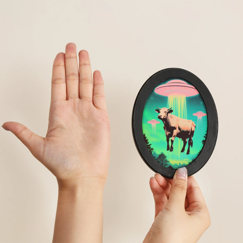Black Oval Wooden Frame Wall Art Weird Surreal Art Print Weirdcore Aesthetic Home Desk Shelf Decor