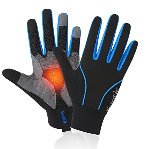 Santic Herren Vollfinger-Handschuhe Winter Thermal Fleece Wärmer Fahrradhandschuhe Winddicht Männlich Motorrad MTB Fahrradhandschuhe K9M9134