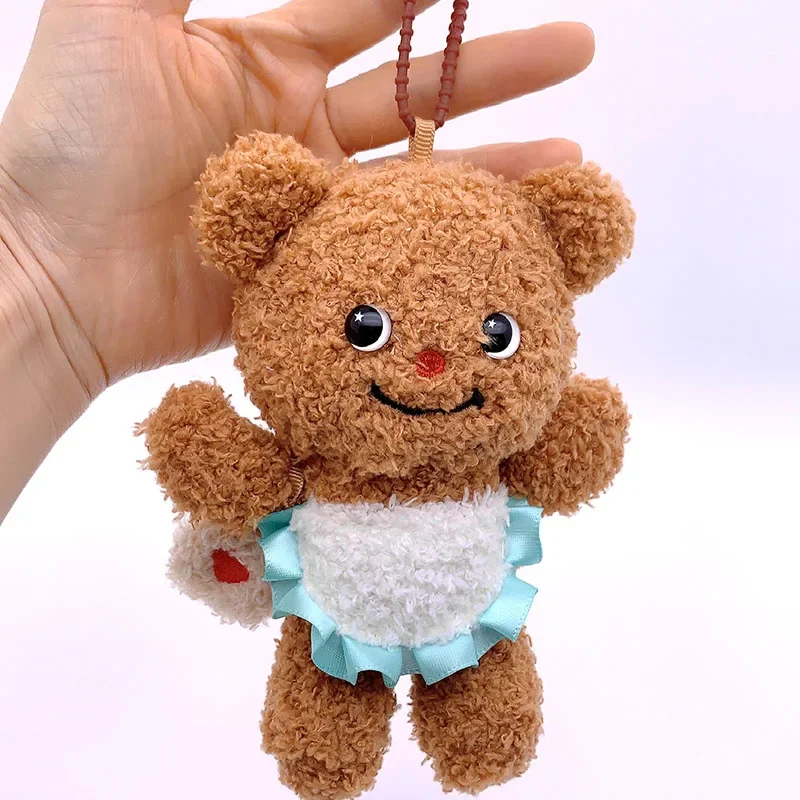 15cm Plush Butter Bear Toy Keychain Cute Animals Doll Keyring Apron Bear Pendant Car Key Accessories Girl Women Bag Hanging Gift