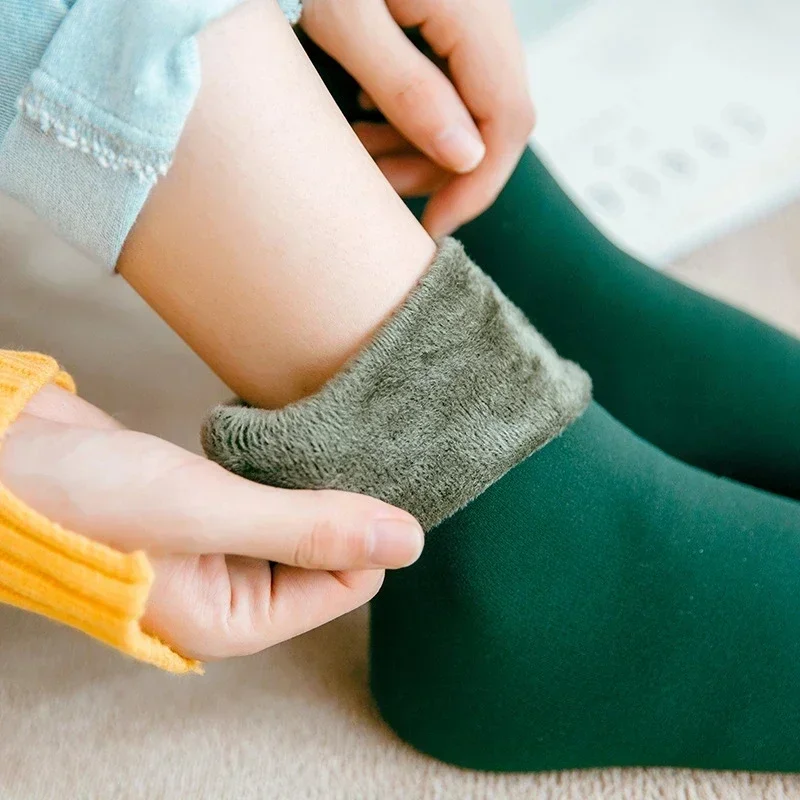 Velvet Women Winter Warm Thicken Thermal Socks Soft Casual Solid Color Sock Wool Cashmere Home Snow Boots