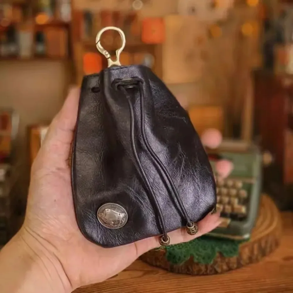 Compact Vintage Drawstring Key Wallet Mini Retro Pouch Change Purse Keychain Medieval Jewelry Storage Bag Housekeeper Use