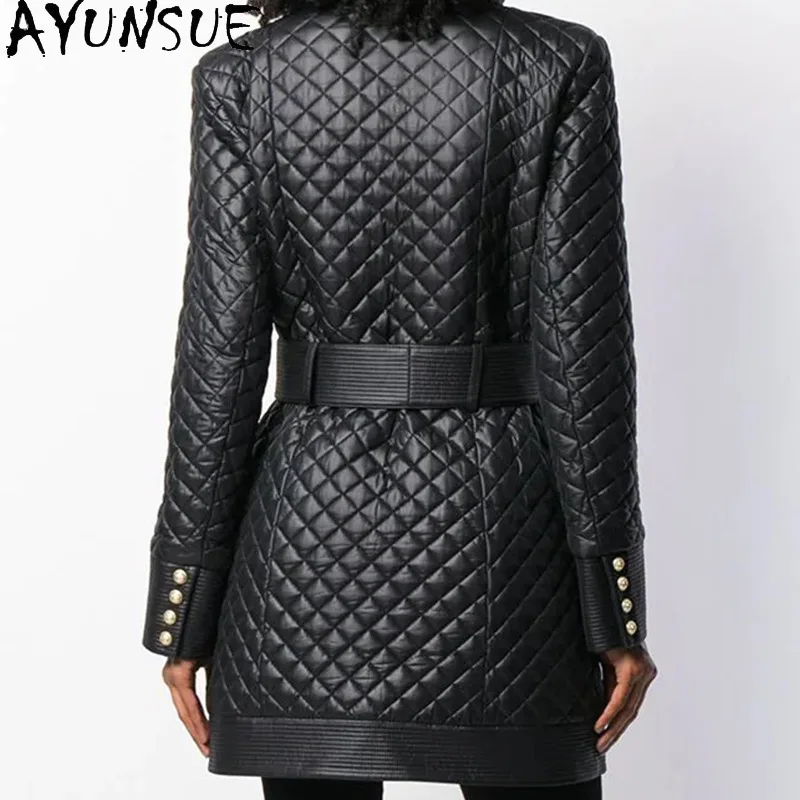 AYUNSUE 本革ジャケットミッドレングスリアルシープスキンレディースコート春秋の女性の服 2025 スリムフィット Jaqueta デ Couro