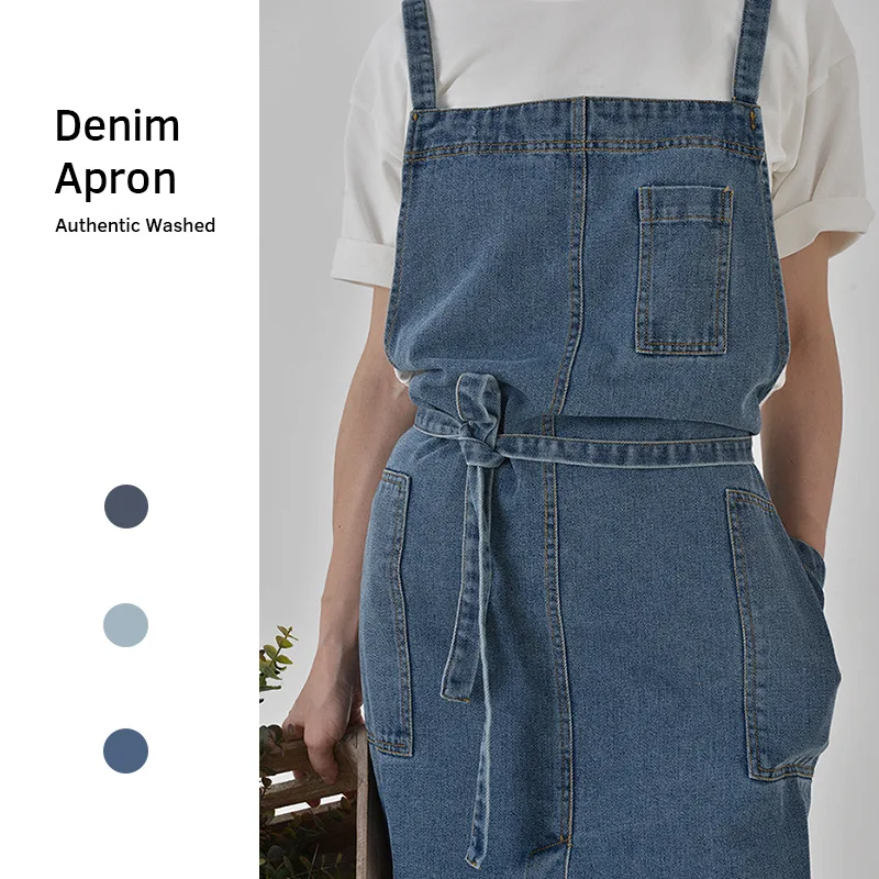 Women's Full Body Denim Pinafore, Oil Resistant, Kitchen Apron, Home, Gardening, Work, Cleaning Accessories