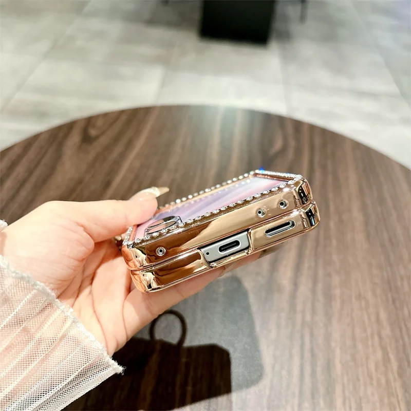 Phone Case For Honor Magic V Flip 2 Luxury Electroplated Ring Holder Hinge Protection Shockproof Anti-Fingerprint Cover