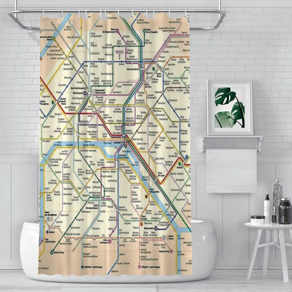 Paris METRO Map Shower Curtain Landscape Bath Curtain With Hooks for Bathroom waterproof scenery