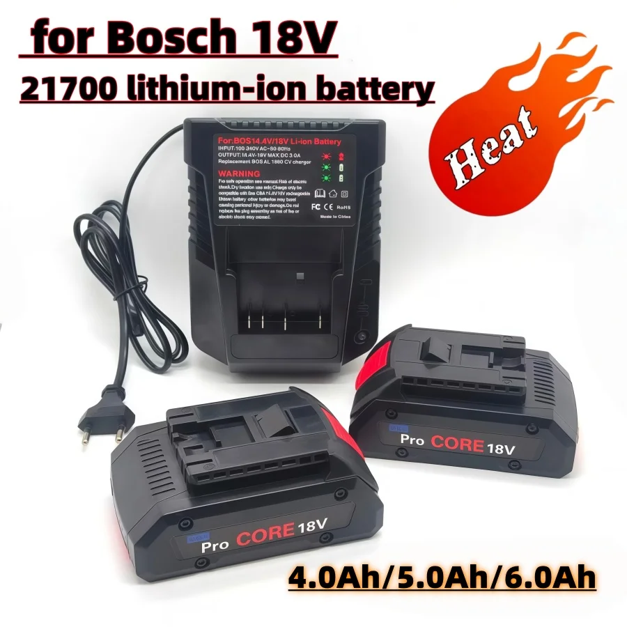 Premium 18V Lithium-Ion Battery Pack, 4Ah-6Ah, Compatible with Bosch 18V GBA18V80 MAX Cordless Power Tool Drill 21700 18V Batter